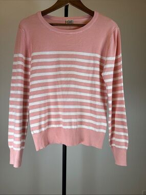 Cielo Pink and White Striped Long Sleeve Crewneck Knit Sweater | Size XL